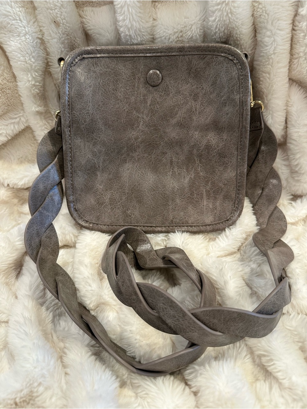 Women’s Taupe Square Crossbody Bag with Braided Strap
